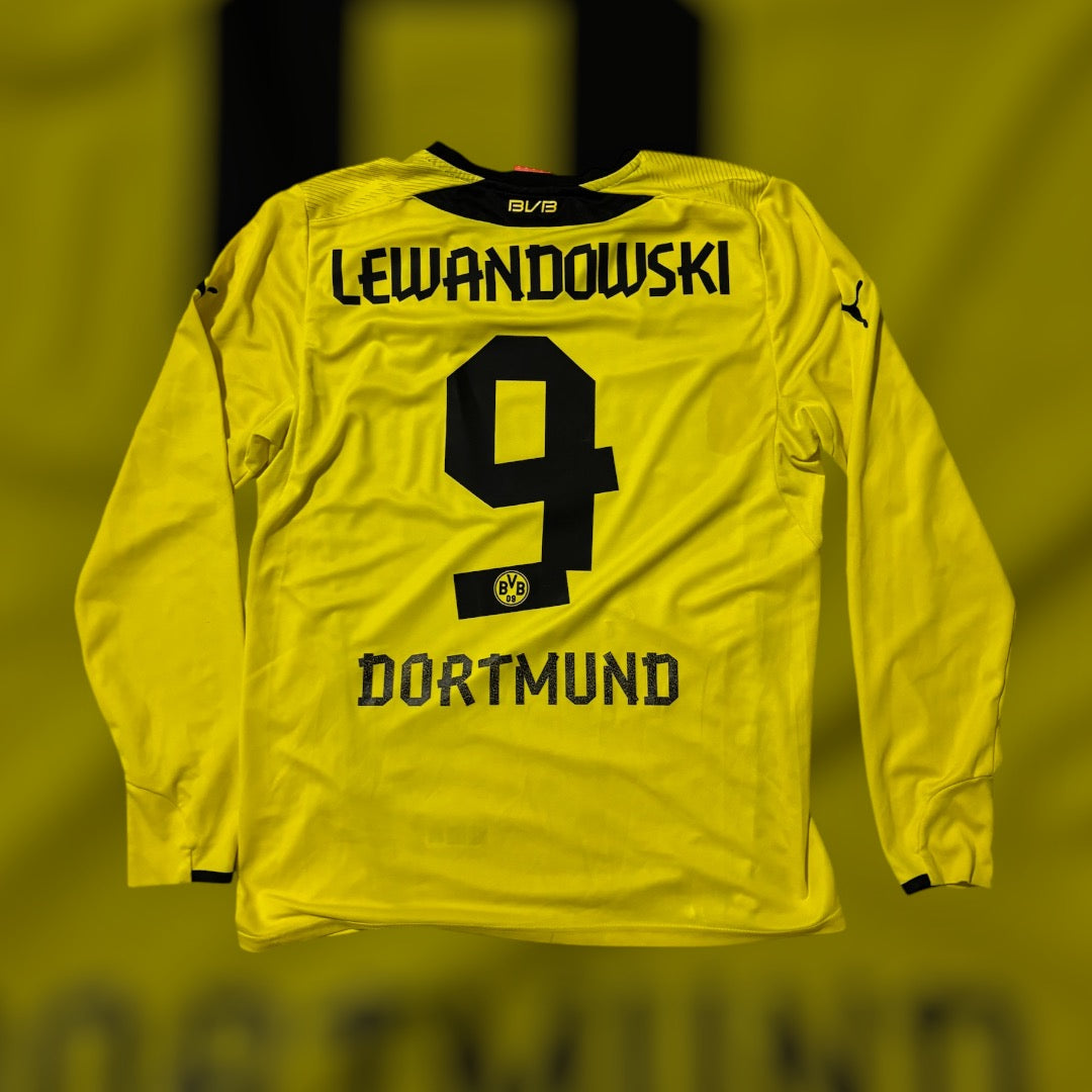 Robert Lewandowski #9 2013/2014 Long Sleeve Borussia Dortmund Home Kit (Medium)